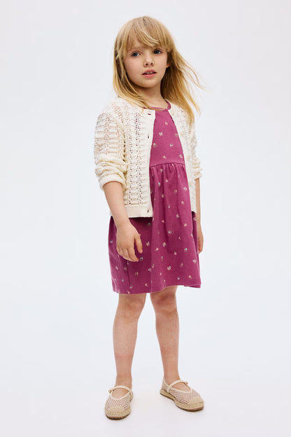 Magenta Floral Cotton Dress for Girls